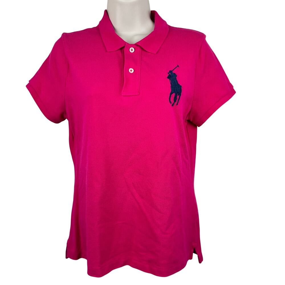 Polo Ralph Lauren Women's The Skinny Polo Shirt Top Y2K Large Pony Pink L Preppy